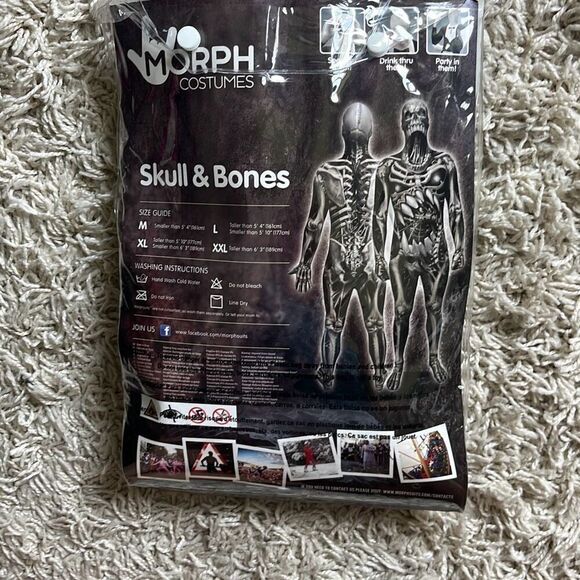 NEW ADULT MORPH SKULL BONES HALLOWEEN COSTUME SIZE XL XLARGE Full Body - Picture 6 of 9